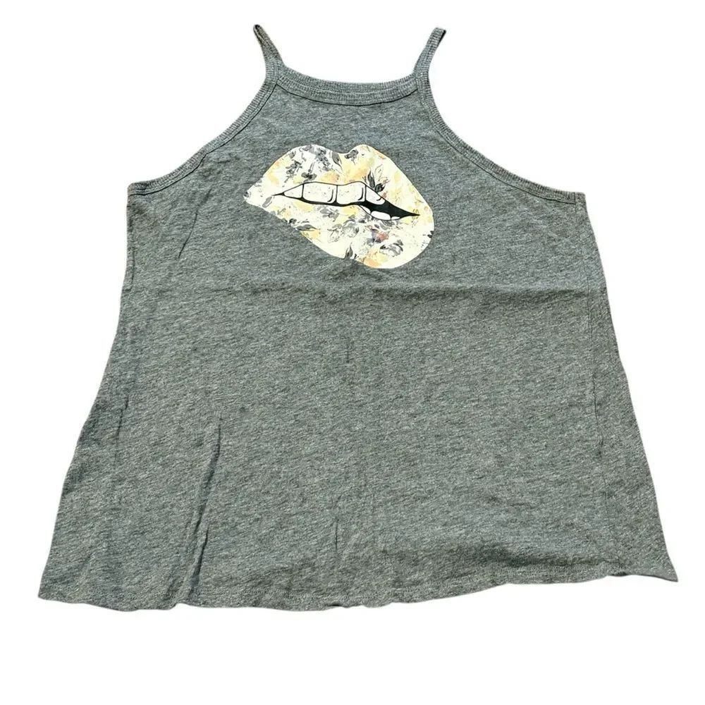 Torrid High Neck Tank Top With Lips Graphic Gray Size 0 = L